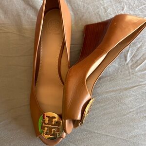 EUC, Tory Burch Peep Toe Wedges, 10